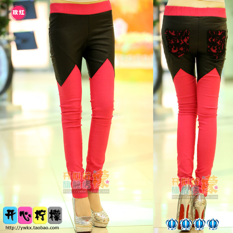 2012 autumn and winter new arrival fashion pants leather patchwork butt-lifting slim waist skinny pants legging mk8152