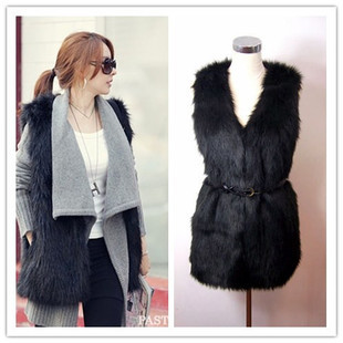 2012 autumn and winter new arrival faux outerwear black medium-long vest