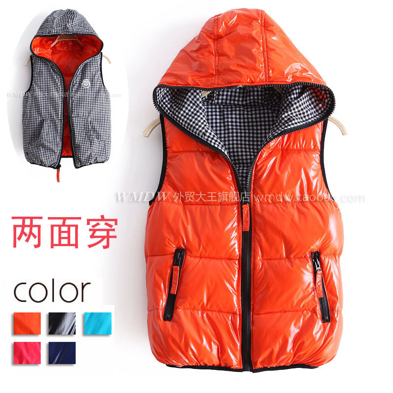 2012 autumn and winter new arrival glossy with a hood zipper casual Women reversible vest outerwear ww2693