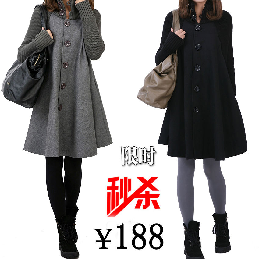 2012 autumn and winter new arrival plus size trench long design women's overcoat woolen outerwear dress clothing