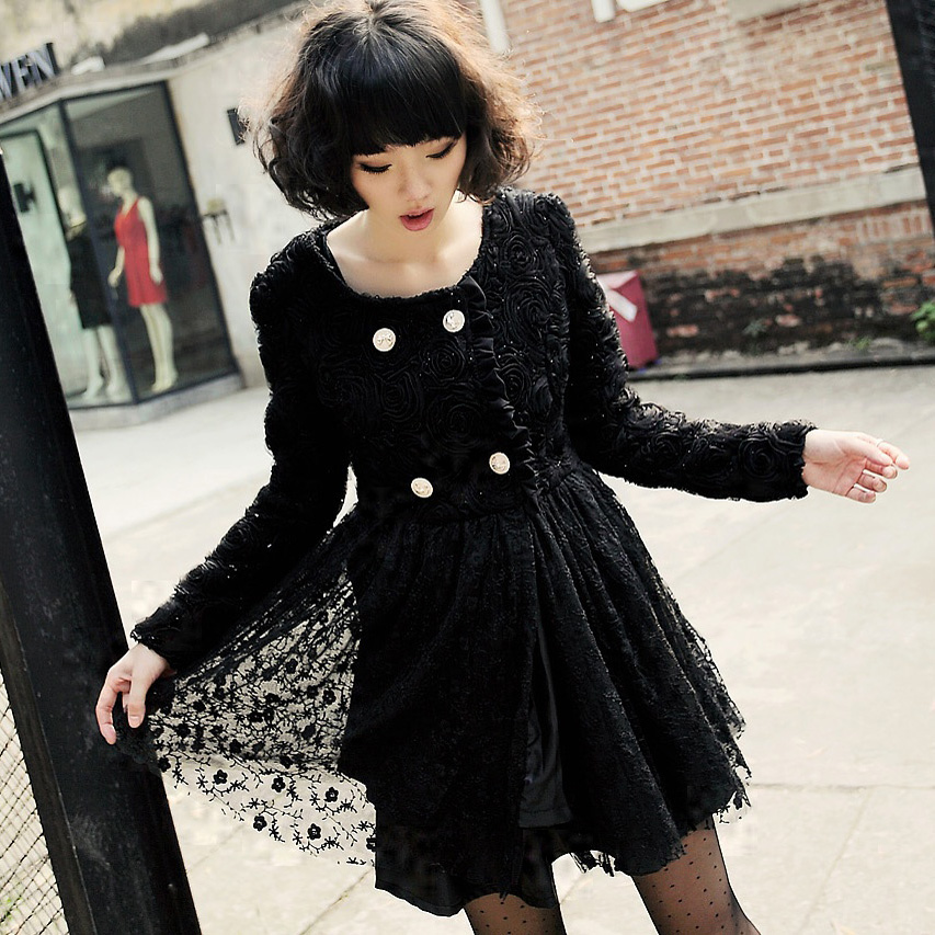 2012 autumn and winter new arrival plus size trench women's overcoat lace outerwear free shipping