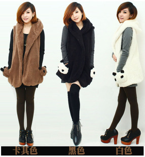 2012 autumn and winter new arrival plush fleece hooded vest autumn loose vest 9168