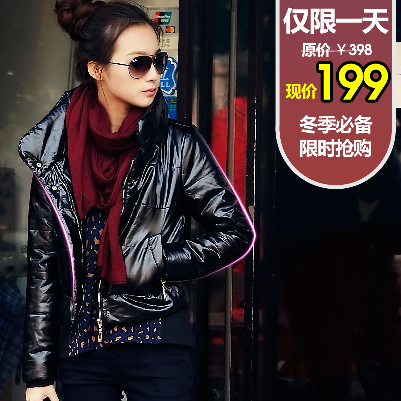 2012 autumn and winter new arrival single breasted stand collar women's PU short design leather clothing leather wadded jacket