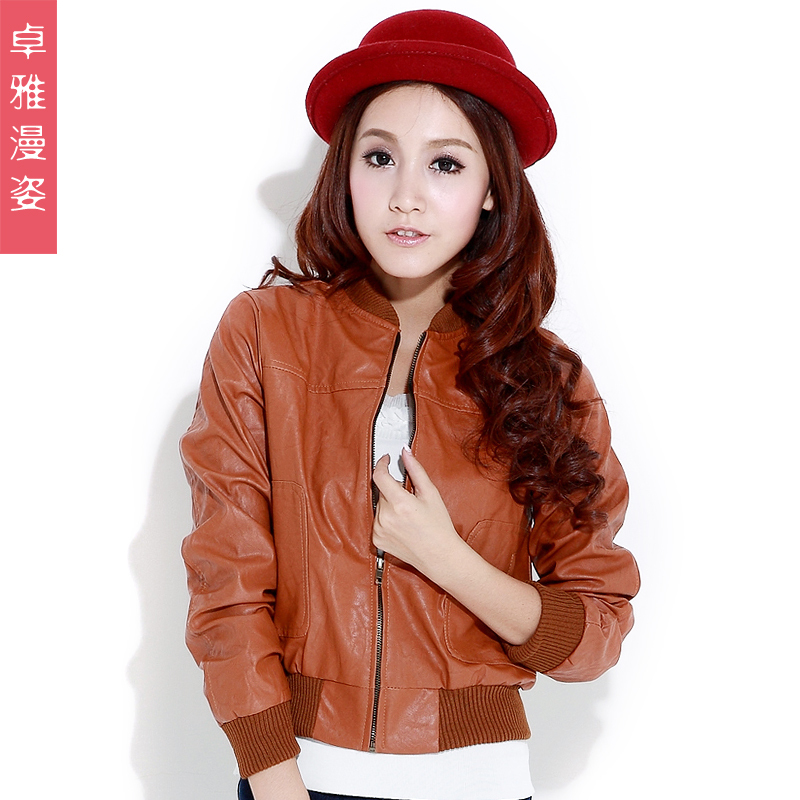 2012 autumn and winter new arrival women's all-match PU clothing handsome slim leather coat