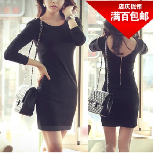 2012 autumn and winter new arrival women's brief fashion slim hip basic three quarter sleeve one-piece dress