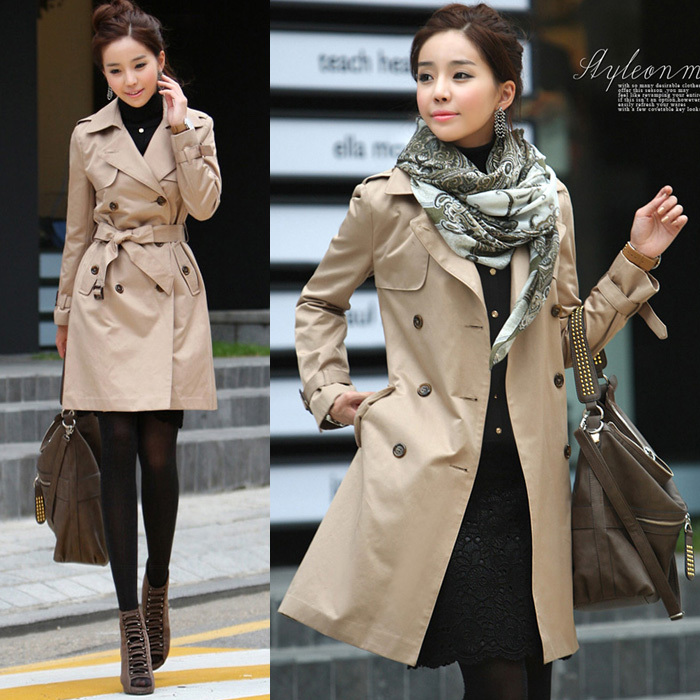 2012 autumn and winter new arrival women's ol slim elegant medium-long trench women's double breasted outerwear