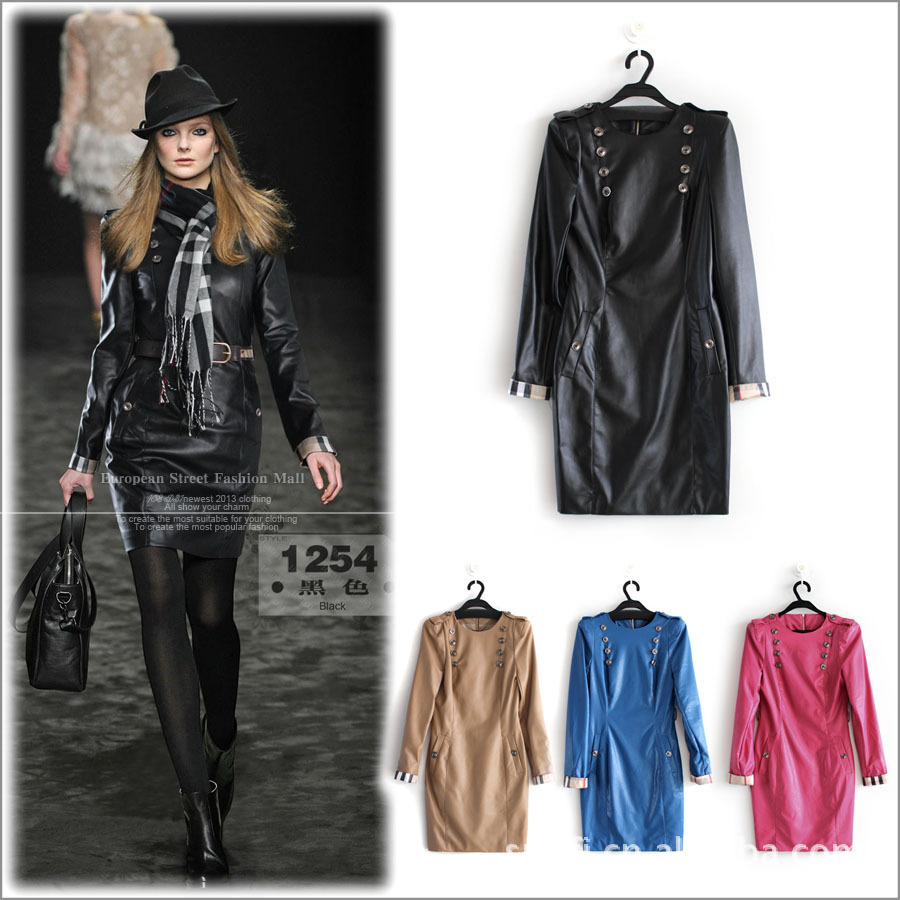 2012 autumn and winter new craze cortex leather skirt bottoming high quailty dress free ems high-end women sexy dress