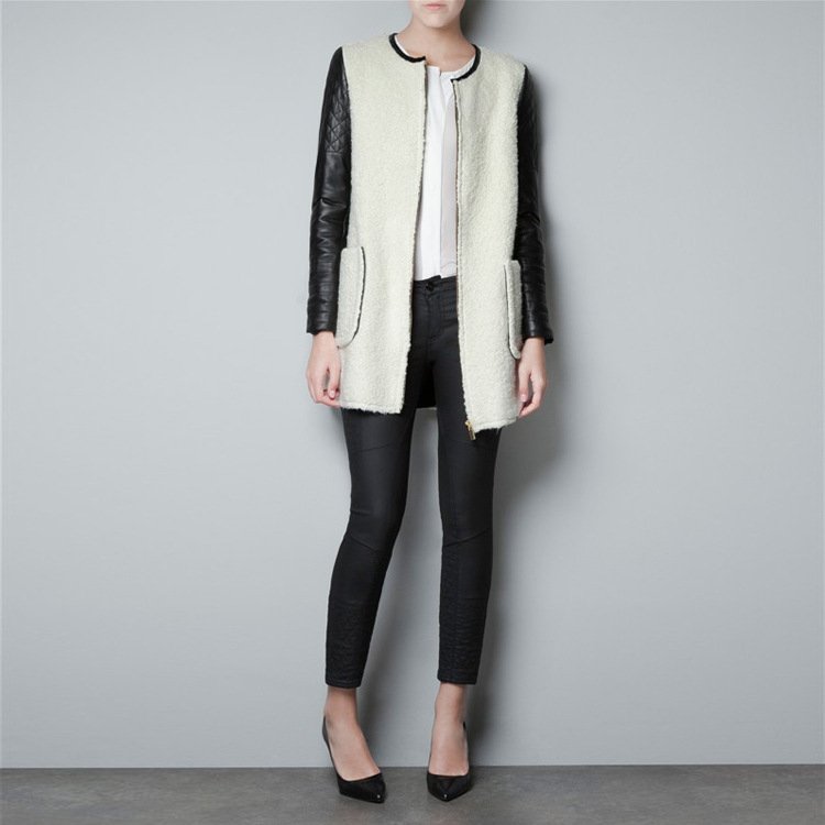 2012 autumn and winter new PU leather Sleeve Zipper Trench Women 8878