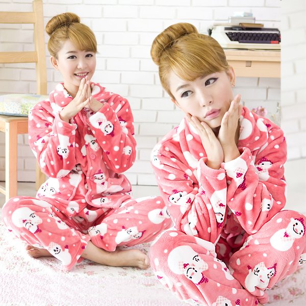 2012 autumn and winter noble women's coral fleece sleepwear pink cartoon thick flannel lounge set