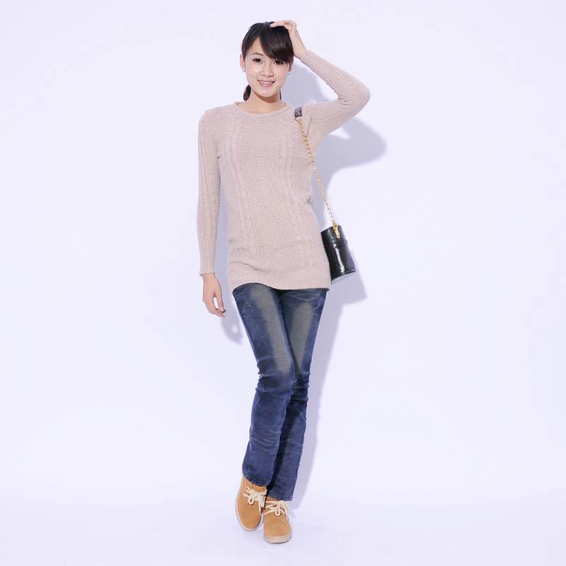 2012 autumn and winter o-neck medium-long twisted knitted rabbit hair sweater basic shirt PX