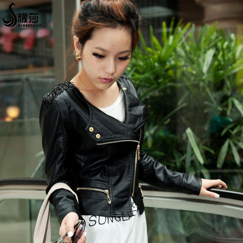 2012 autumn and winter outerwear PU leather jacket water wash motorcycle short design slim women's leather clothing