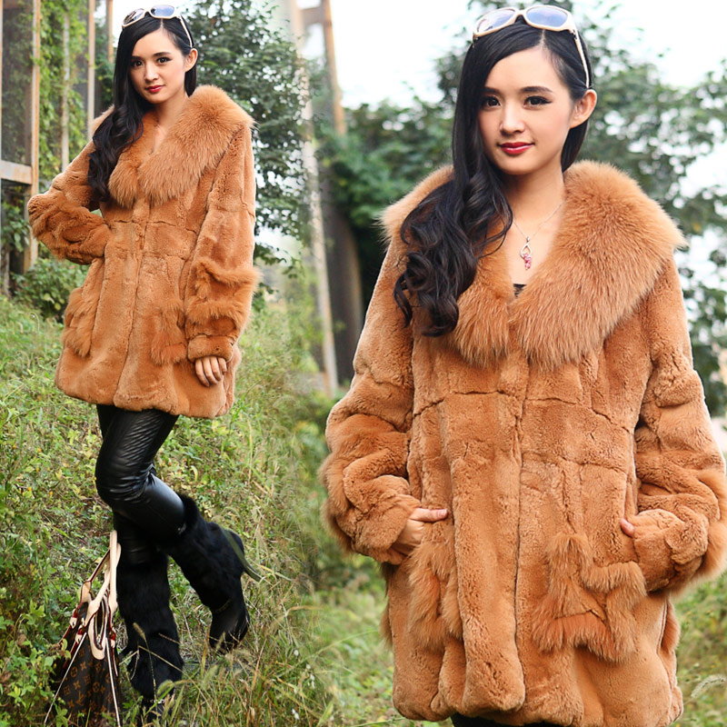 2012 autumn and winter patchwork fur collar medium-long fur coat loose fashion fur