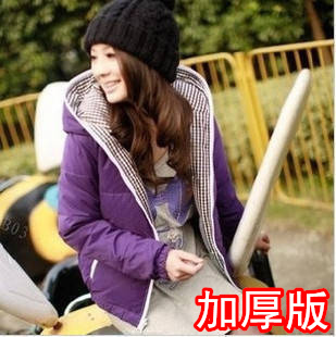 2012 autumn and winter plaid reversible down coat plus size thickening wadded jacket cotton-padded jacket women outerwear