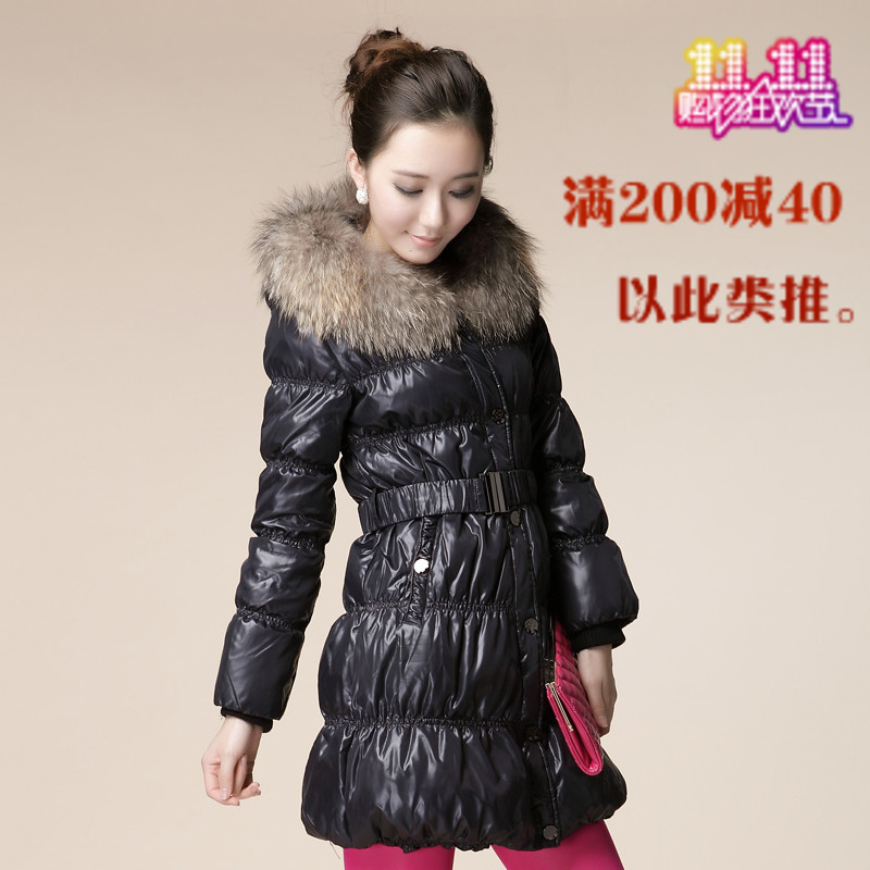 2012 autumn and winter plus size down coat thickening long design with a hood fur collar down coat thermal women's