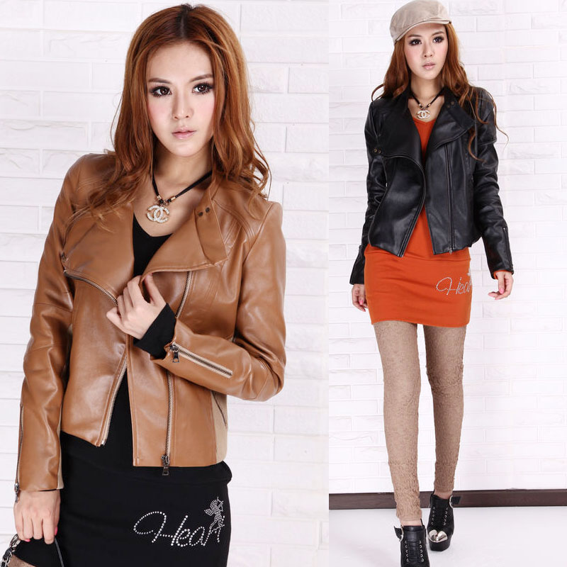 2012 autumn and winter plus size quality women's mm long-sleeve motorcycle leather clothing short jacket 938