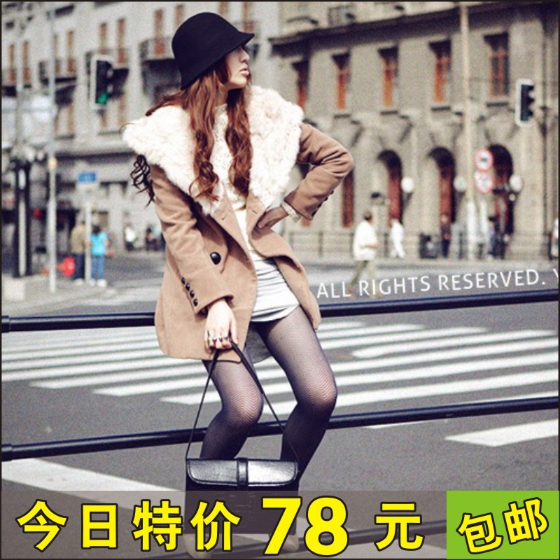 2012 autumn and winter popular global camel fur collar wool coat thickening woolen outerwear trench female