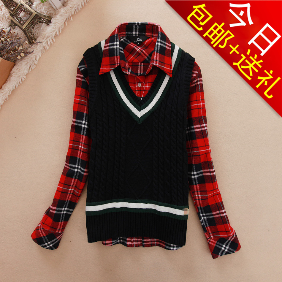 2012 autumn and winter preppy style women's 100% pullover cotton V-neck small wool waistcoat sweater small vest