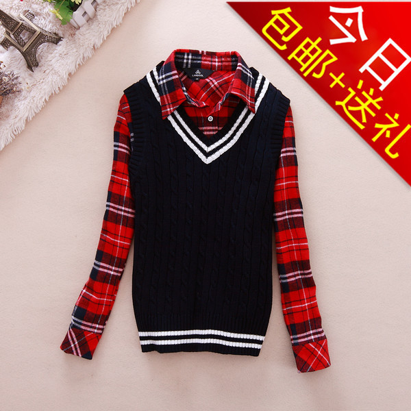 2012 autumn and winter pullover fashion preppy style female solid color V-neck small sweater vest wool waistcoat