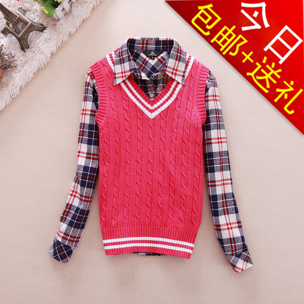 2012 autumn and winter pullover fashion preppy style female solid color V-neck small sweater vest wool waistcoat