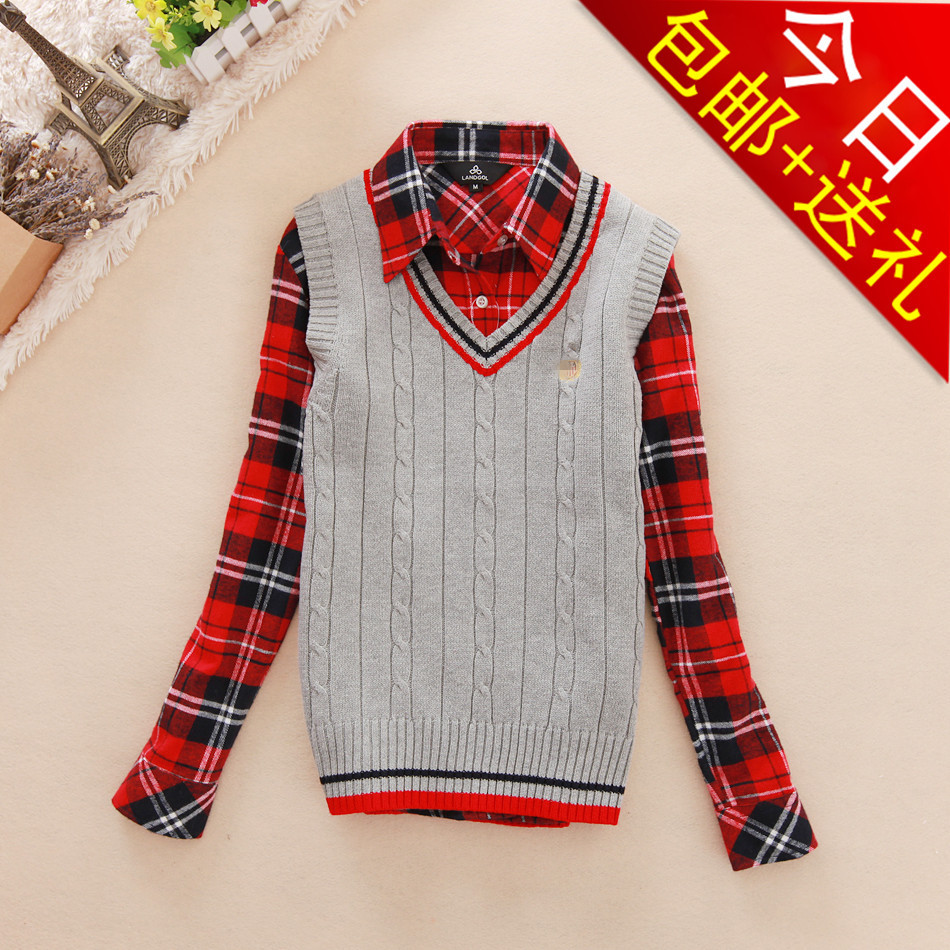 2012 autumn and winter pullover fashion preppy style women's V-neck small solid color sweater vest wool waistcoat