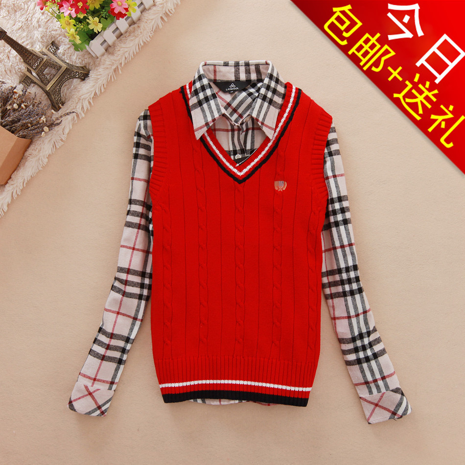 2012 autumn and winter pullover fashion preppy style women's V-neck small sweater vest wool waistcoat