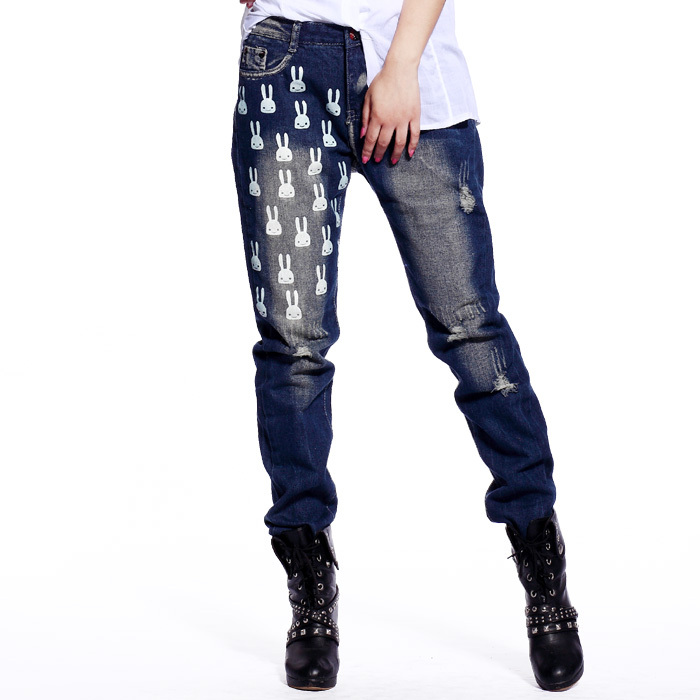 2012 autumn and winter rabbit brief distrressed small denim trousers 6806 p65