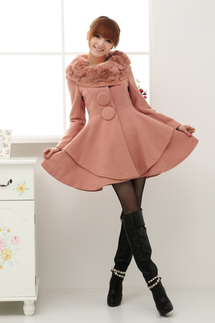 2012 autumn and winter rabbit fur big skirt woolen outerwear medium-long cashmere woolen overcoat female