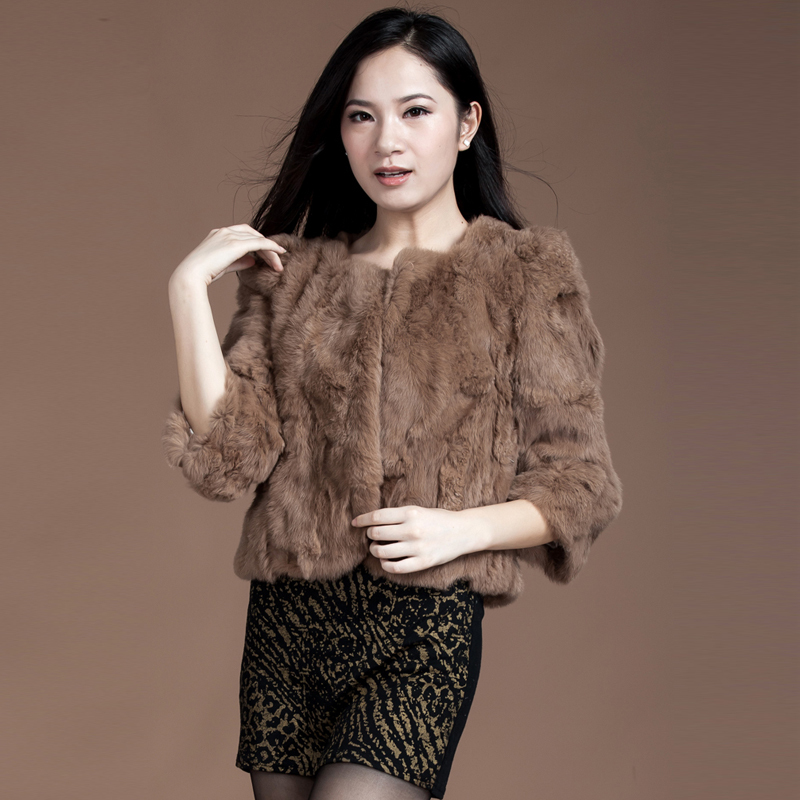 2012 autumn and winter rabbit fur coat female slim o-neck short design rabbit fur women's