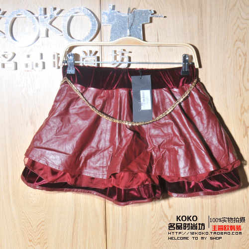 2012 autumn and winter rainbow rain velvet leather short skirt