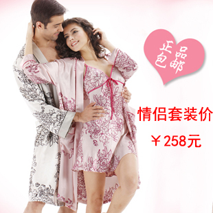 2012 autumn and winter silk lovers long-sleeve sleepwear female sexy plus size robe nightgown twinset