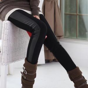 2012 autumn and winter skinny pants leather patchwork basic boot cut jeans pencil pants thickening plus velvet legging