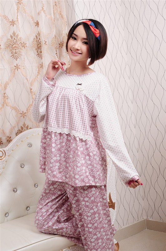 2012 autumn and winter sleepwear 100% cotton small mushroom Women long-sleeve sleep set lounge