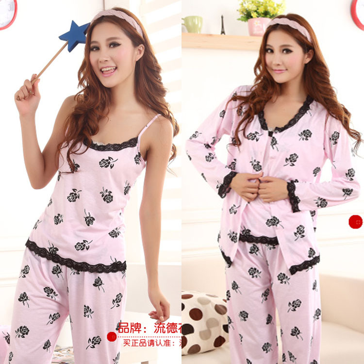 2012 autumn and winter sleepwear women's spring and autumn 100% cotton long-sleeve three piece set sleepwear sexy princess