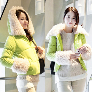 2012 autumn and winter slim berber fleece hooded short design wadded jacket cotton-padded jacket outerwear/freeshipping