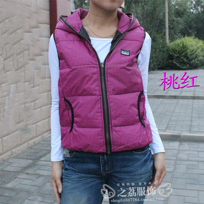 2012 autumn and winter square grid female vest down cotton casual vest fashion with a hood vest female vest outerwear