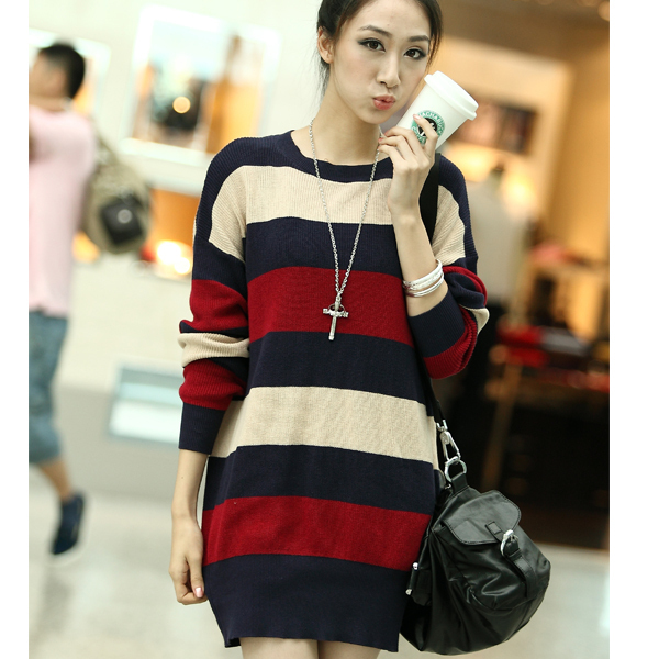 2012 autumn and winter stripe interphase 100% loose casual cotton long-sleeve sweater pgm-5