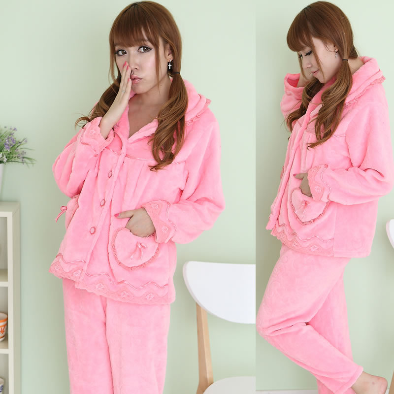 2012 autumn and winter super soft coral fleece long sleeve length pants sleepwear twinset women's winter thickening lounge