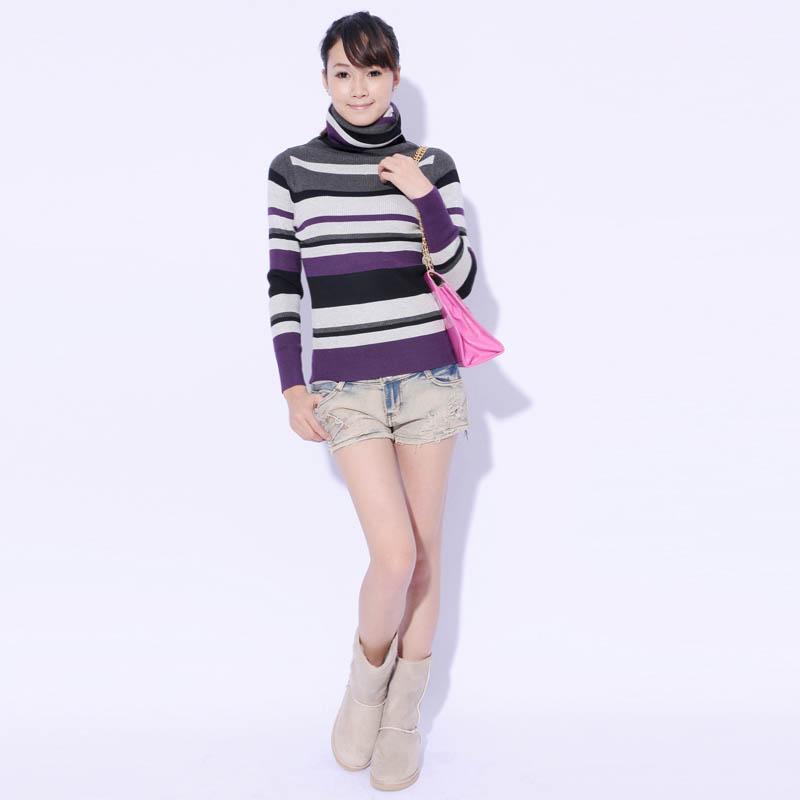 2012 autumn and winter sweater stripe slim heap turtleneck basic sweater basic shirt PX