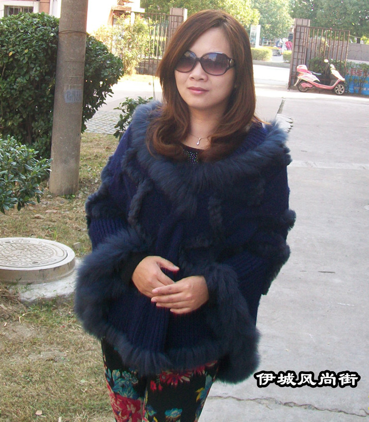 2012 autumn and winter thermal knitted fox fur cape knitted yarn rabbit fur coat and sweater free shipping,lady's warm sweater