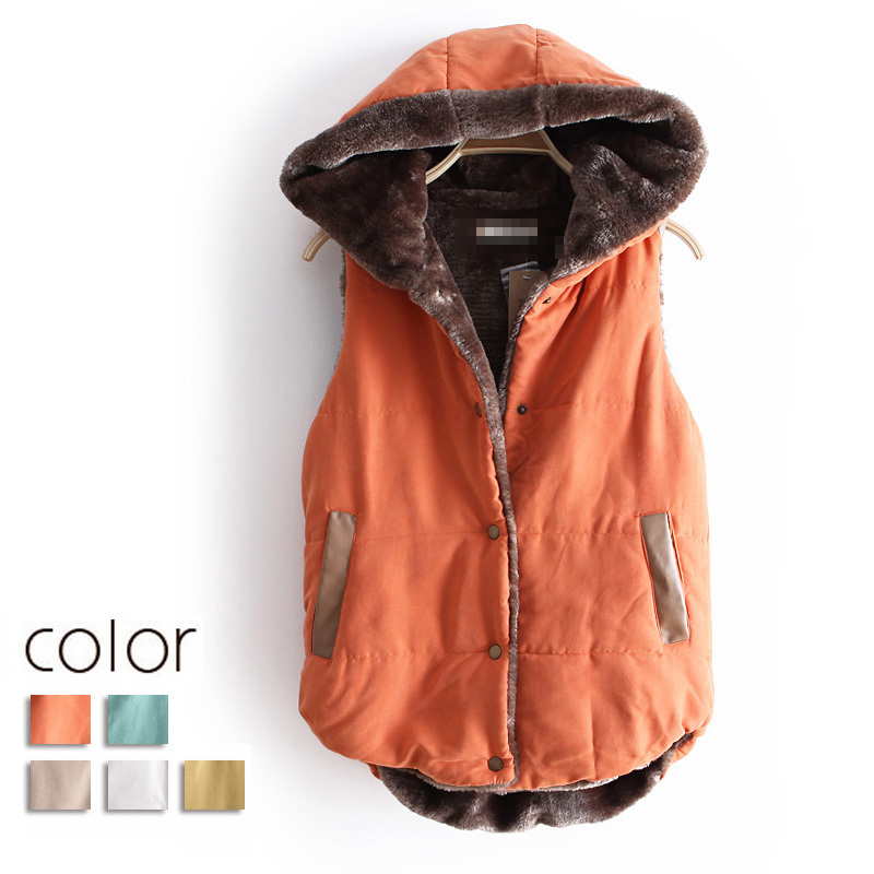 2012 autumn and winter thermal with a hood single fur thickening cotton vest female ww2696