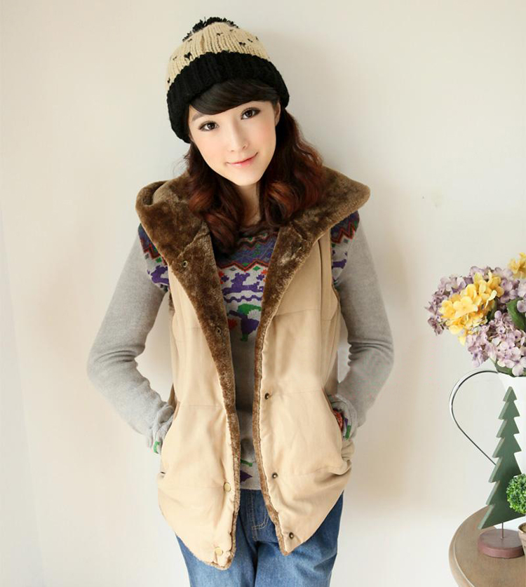 2012 autumn and winter thermal with a hood single thickening cotton vest fur vest female