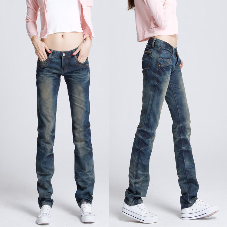 2012 autumn and winter thick straight jeans female jeans back pocket zipper jeans