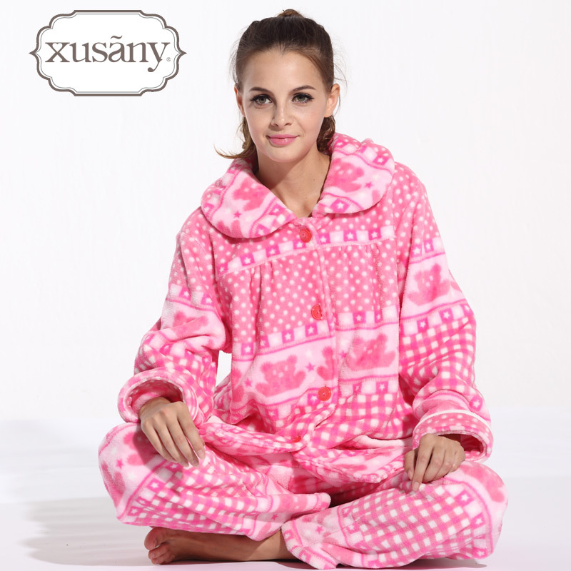 2012 autumn and winter thickening coral fleece flannel plaid sleepwear long-sleeve women's lounge set