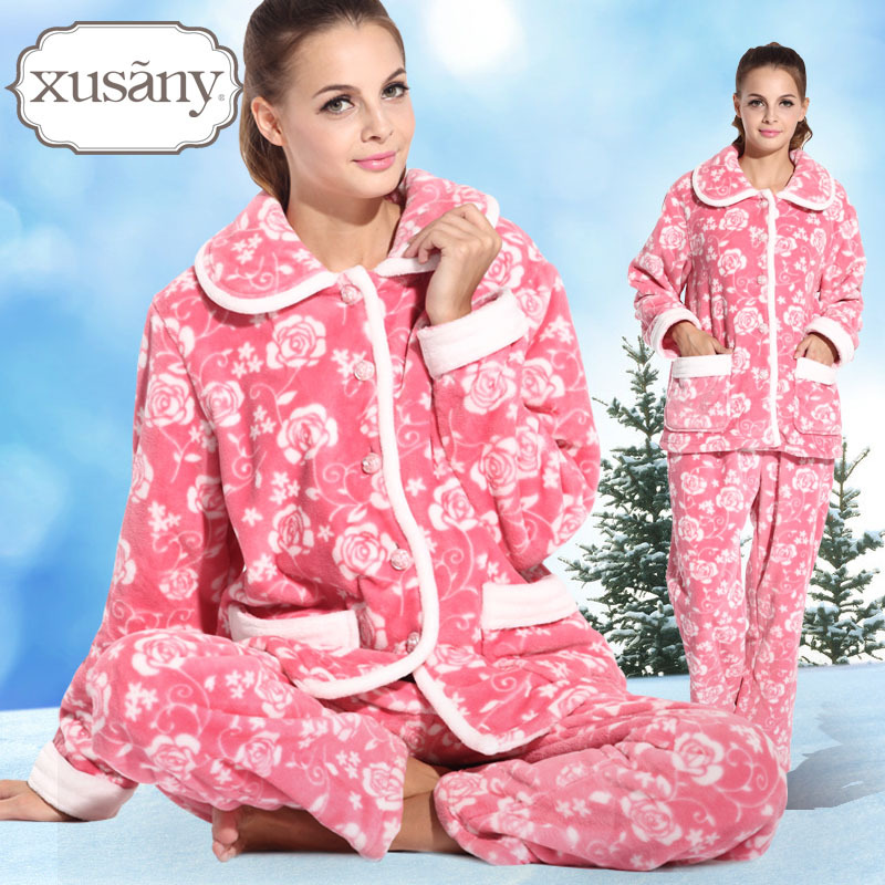 2012 autumn and winter thickening coral fleece flannel sleepwear super soft women's long-sleeve lounge set