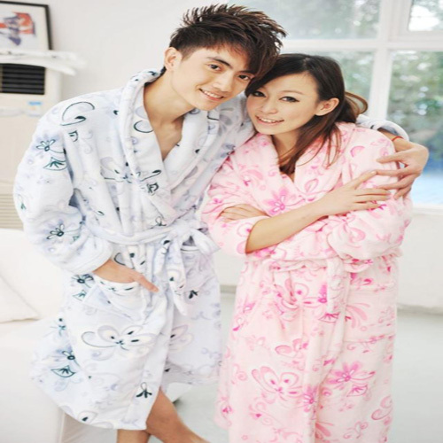 2012 autumn and winter thickening coral fleece sleepwear butterfly flower robe lovers set bathrobes