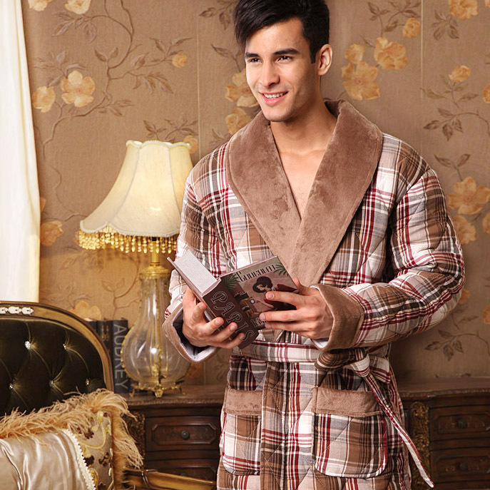 2012 autumn and winter thickening cotton-padded male robe bathrobes weinstein winter men's sleepwear lounge