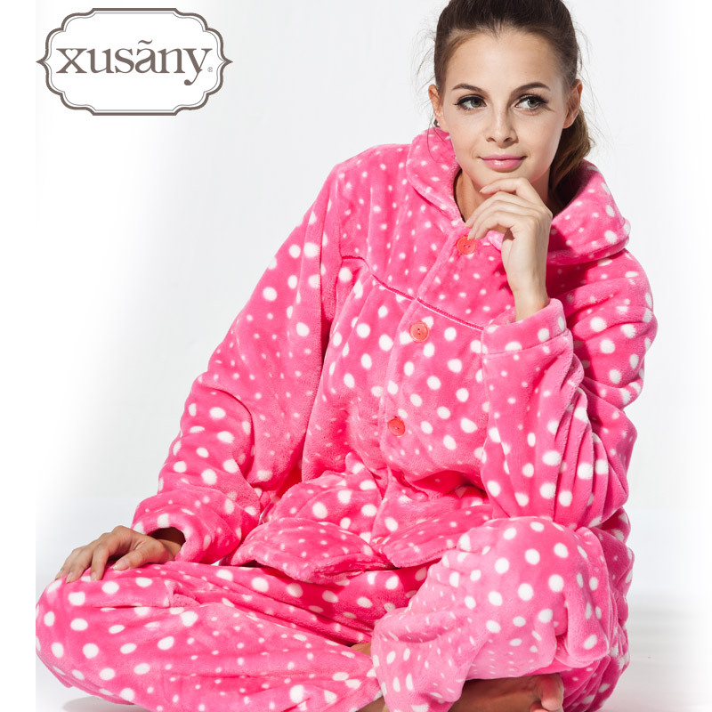 2012 autumn and winter thickening flannel sleepwear super soft women's dot coral fleece lounge set