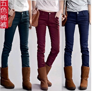 2012 autumn and winter thickening multicolour plus velvet jeans female plus size elastic skinny pants pencil pants thermal