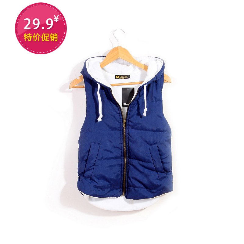 2012 autumn and winter thickening plus velvet cotton-padded solid color hooded with pockets cotton vest cotton vest female f1