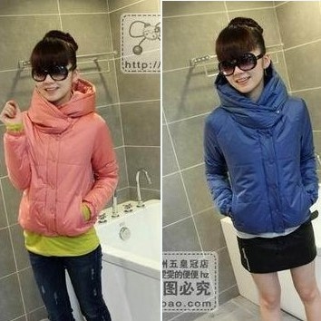 2012 autumn and winter thickening thermal turtleneck outerwear short design slim waist hooded small cotton-padded jacket solid